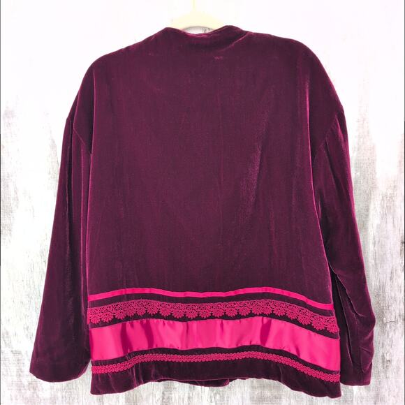 Eclectic Vintage Coldwater Creek Velvet Silk Crimson Button Up Top Women's Large - Picture 6 of 10
